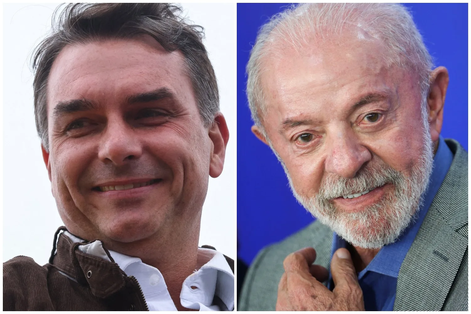 Registro fotográfico de Flávio Bolsonaro e Luiz Inácio Lula da Silva.